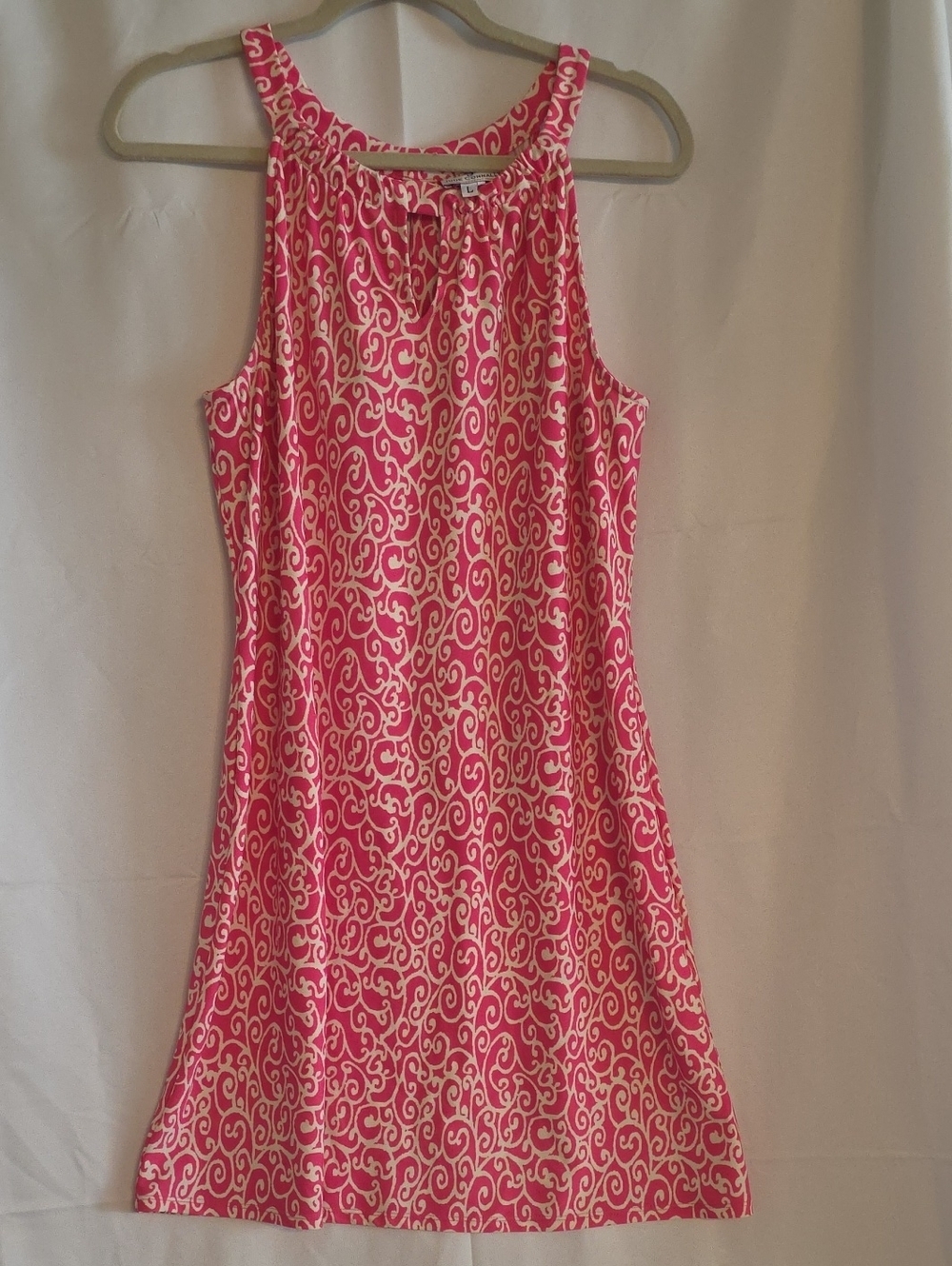 Jude Connally Pink and White Sleeveless Shift Dress Size L Very Stretchy